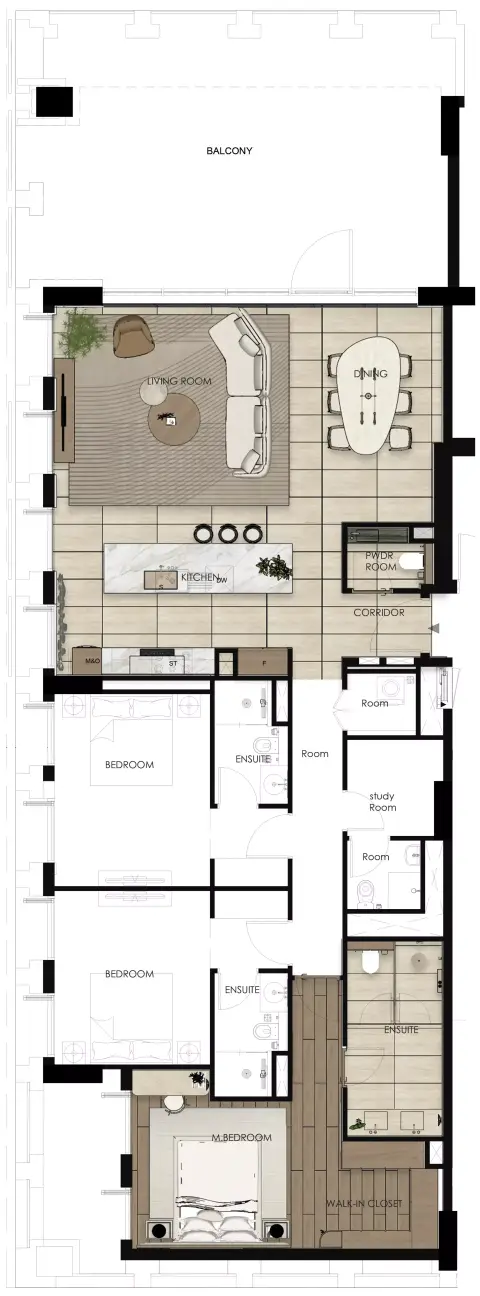 Plattegrond van 3 slaapkamers in Tura Residence