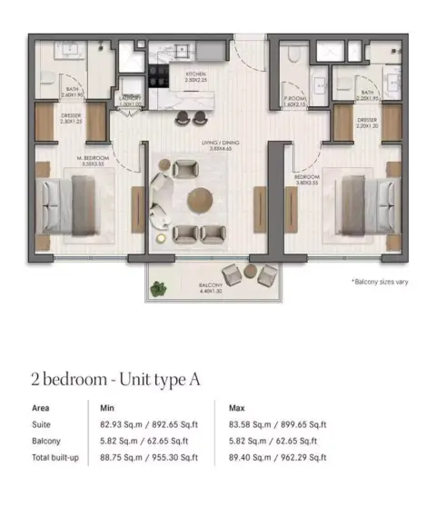 Plattegrond van 2 slaapkamers in Belmont
