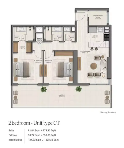 Plattegrond van 3 slaapkamers in Belmont
