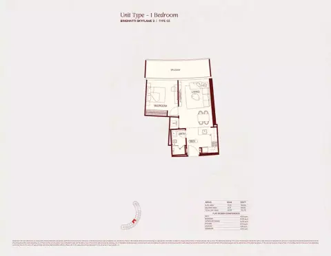 Plattegrond van 1 slaapkamer in Binghatti Skyflame 2