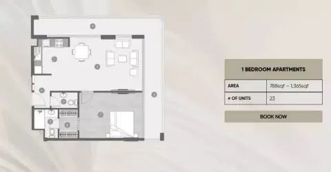 Plattegrond van 1 slaapkamer in Elevia Residences
