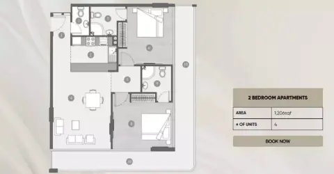 Plattegrond van 2 slaapkamers in Elevia Residences