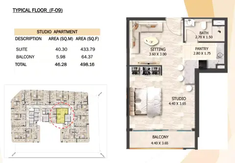 Plattegrond van Studio in Crystal Tower