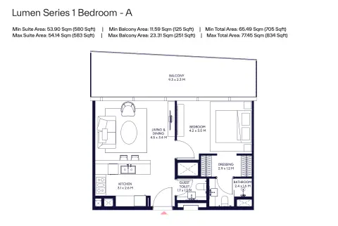 Plattegrond van 1 slaapkamer in Inaura Hotels & Residences