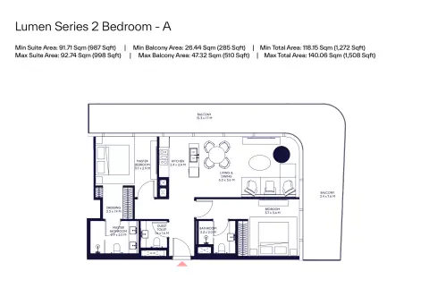 Plattegrond van 2 slaapkamers in Inaura Hotels & Residences