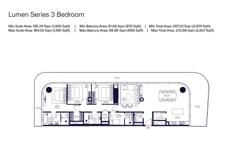 Plattegrond van 3 slaapkamers in Inaura Hotels & Residences
