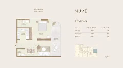 Plattegrond van 1 slaapkamer in Nuve by Zoya