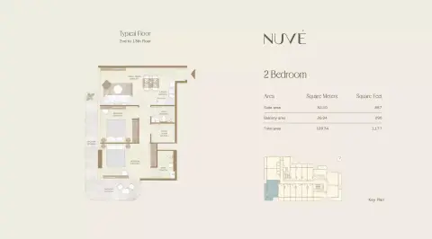 Plattegrond van 2 slaapkamers in Nuve by Zoya