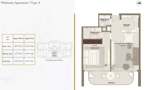 Plattegrond van 1 slaapkamer in Dar Al Aiham One