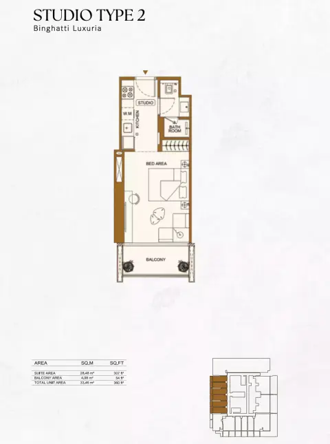 Plattegrond van Studio in Binghatti Luxuria