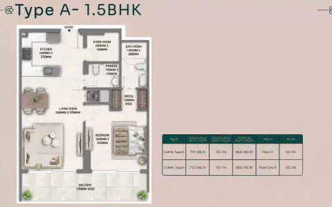 Plattegrond van 1 slaapkamer in Blossom 40