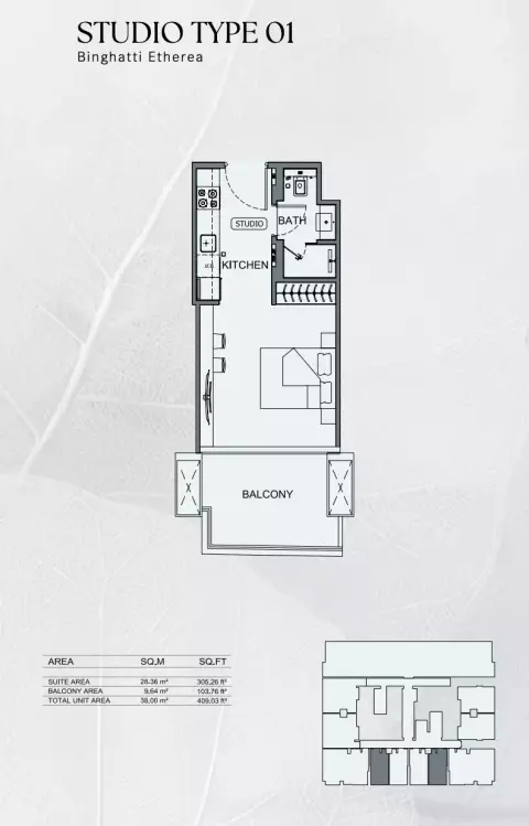 Plattegrond van Studio in Binghatti Etherea