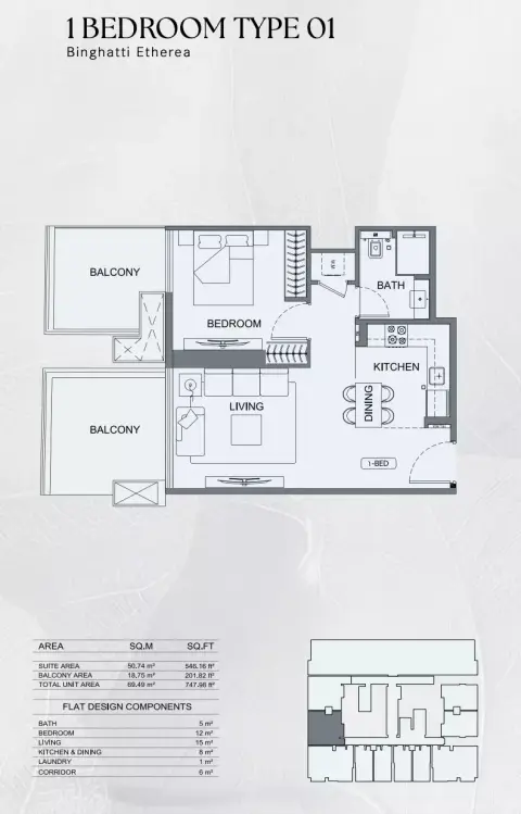 Plattegrond van 1 slaapkamer in Binghatti Etherea