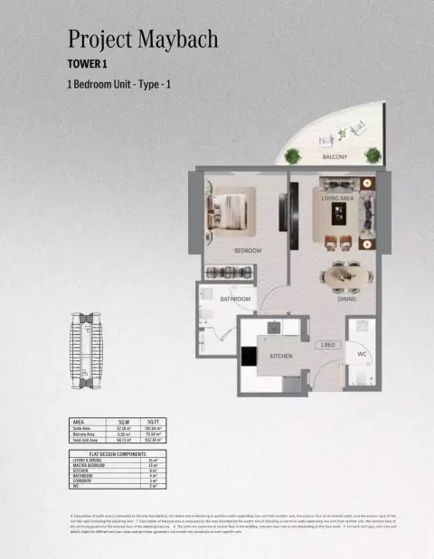 Plattegrond van 1 slaapkamer in Binghatti Maybach