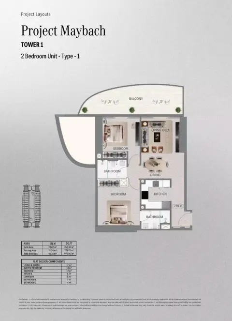 Plattegrond van 2 slaapkamers in Binghatti Maybach