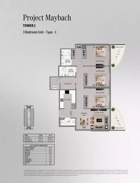 Plattegrond van 3 slaapkamers in Binghatti Maybach