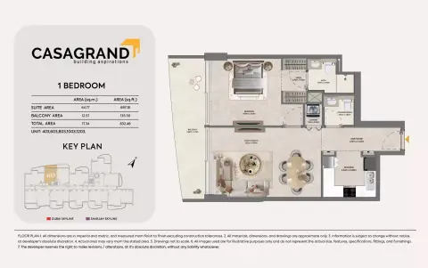 Plattegrond van 1 slaapkamer in Casagrand Hermina