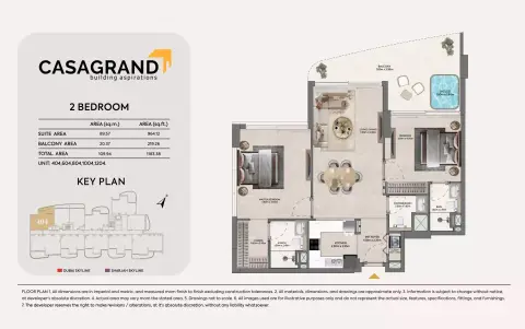 Plattegrond van 2 slaapkamers in Casagrand Hermina
