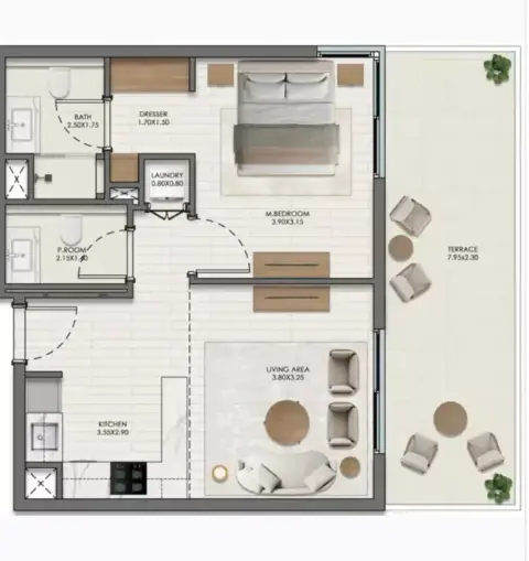 Plattegrond van 1 slaapkamer in Evelyn on the Park