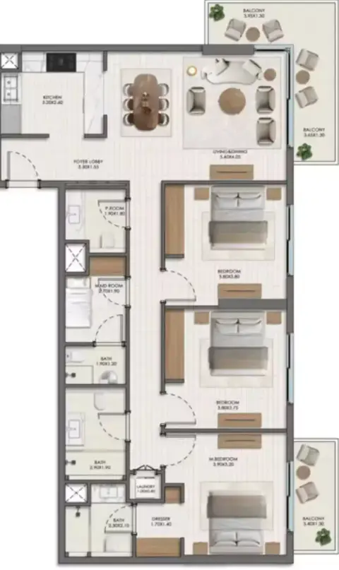Plattegrond van 3 slaapkamers in Evelyn on the Park