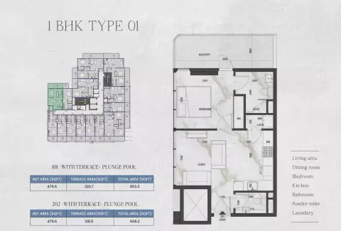 Plattegrond van 1 slaapkamer in Zyra Hills
