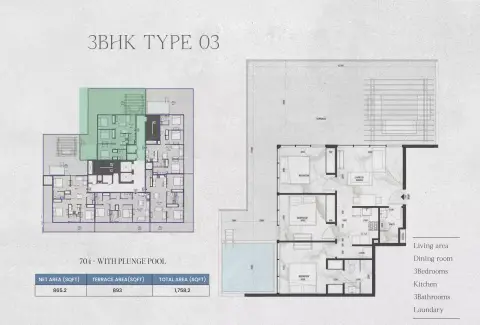 Plattegrond van 3 slaapkamers in Zyra Hills