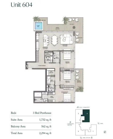 Plattegrond van 3 slaapkamers in Allegro Park