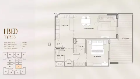 Plattegrond van 1 slaapkamer in Myra Residences