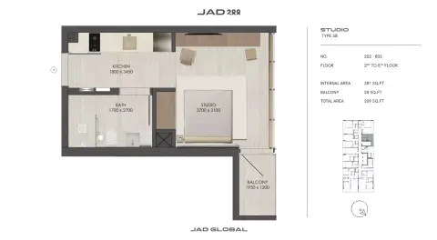Plattegrond van Studio in JAD288