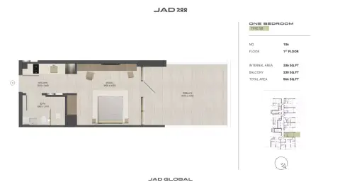 Plattegrond van 1 slaapkamer in JAD288