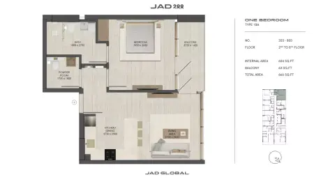 Plattegrond van 1 slaapkamer in JAD288