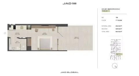 Plattegrond van 1 slaapkamer in JAD288