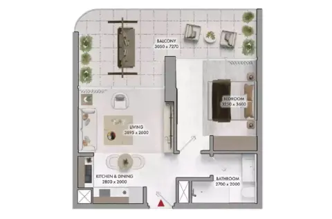 Plattegrond van 1 slaapkamer in Elmora Residence