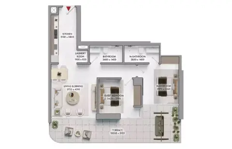 Plattegrond van 2 slaapkamers in Elmora Residence