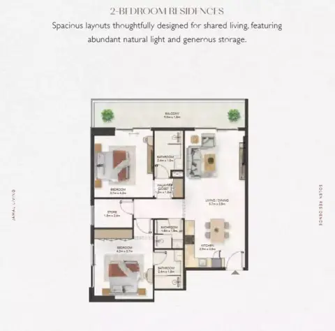 Plattegrond van 2 slaapkamers in Solen Residence