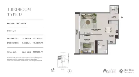 Plattegrond van 1 slaapkamer in Al Warsan Star
