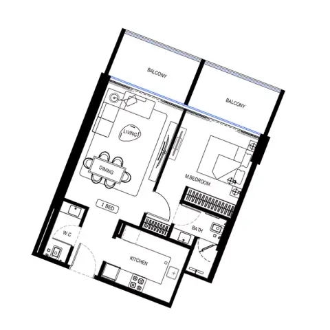 Plattegrond van 1 slaapkamer in Binghatti HillCrest