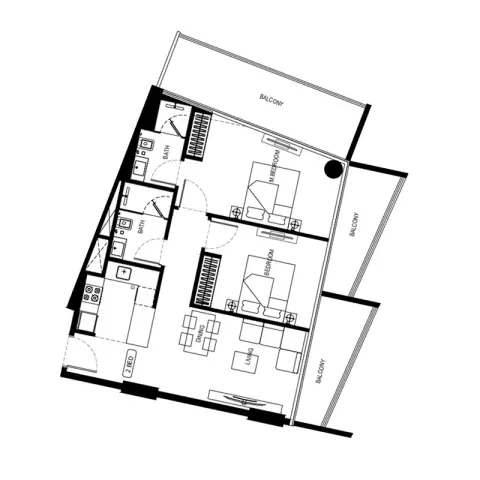 Plattegrond van 2 slaapkamers in Binghatti HillCrest