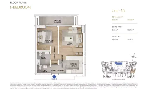 Plattegrond van 1 slaapkamer in RR Grand