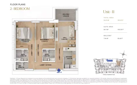 Plattegrond van 2 slaapkamers in RR Grand