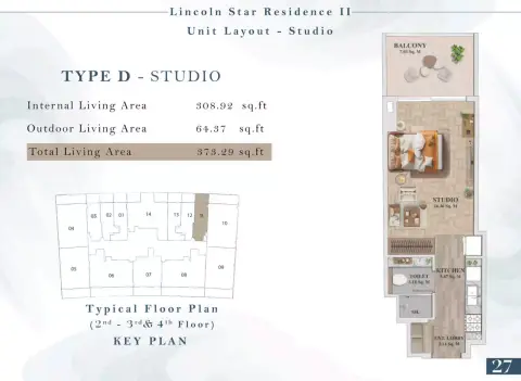 Plattegrond van Studio in Lincoln Star Residence 2