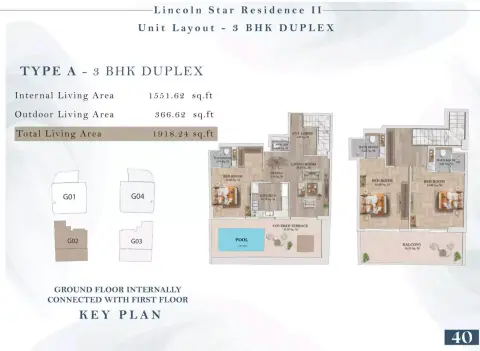 Plattegrond van 3 slaapkamers in Lincoln Star Residence 2