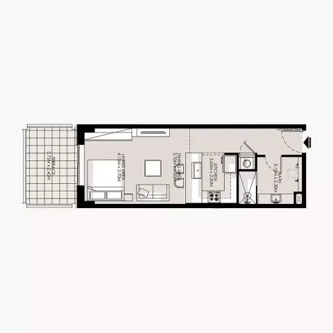 Plattegrond van Studio in Amer Al Ghurair Residences
