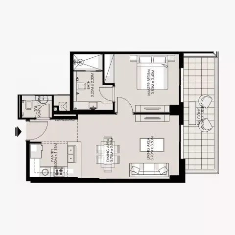 Plattegrond van 1 slaapkamer in Amer Al Ghurair Residences