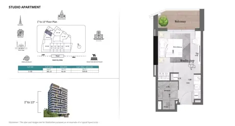 Plattegrond van Studio in Saray Prime Residence