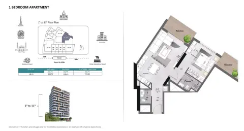 Plattegrond van 1 slaapkamer in Saray Prime Residence