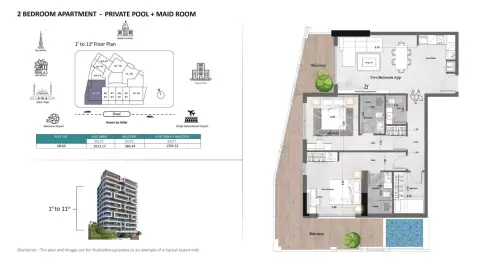 Plattegrond van 2 slaapkamers in Saray Prime Residence