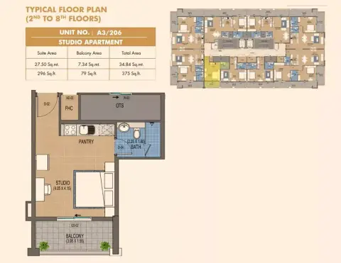 Plattegrond van Studio in Purvanchal Triana Residences