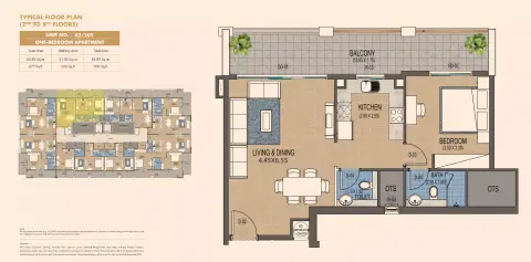 Plattegrond van 1 slaapkamer in Purvanchal Triana Residences