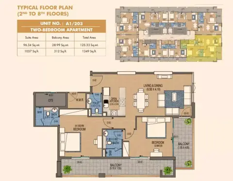 Plattegrond van 2 slaapkamers in Purvanchal Triana Residences